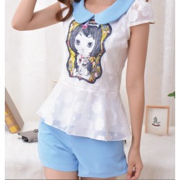 TE933NS New style slim transparent print tops with elegant shorts