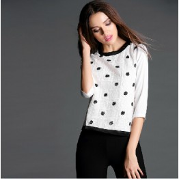 TE945NS Europe fashion grenadine embroidery three quarter sleeve tops