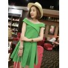 TE9712 Europe fashion temperament off shoulder cross strap tops with pleat skirt