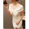 TE9756YBF Boat neck bowknot night club dress