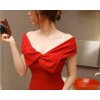 TE9756YBF Boat neck bowknot night club dress