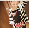 TE9898 Korean fashion cartoon print off shoulder stripes T-shirt