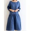 TEA1533 Vintage round neck loose casual long sleeve dress