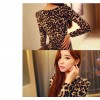 TEA316 Sexy v-neck leopard long sleeve dress