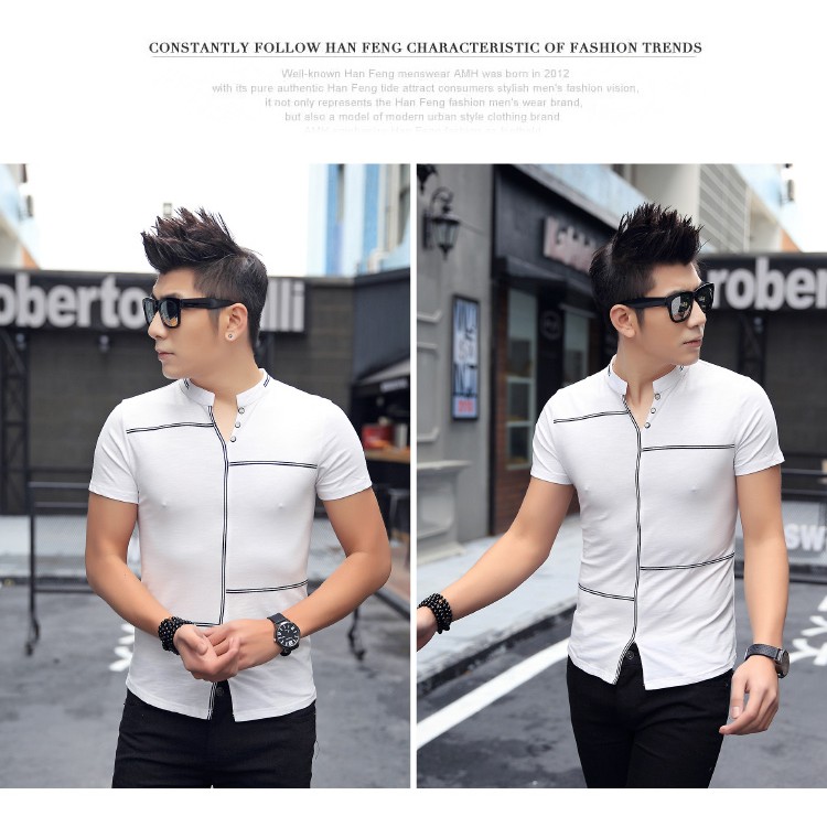 Te3708kdf Korean Fashion Mens Stand Collar T Shirt