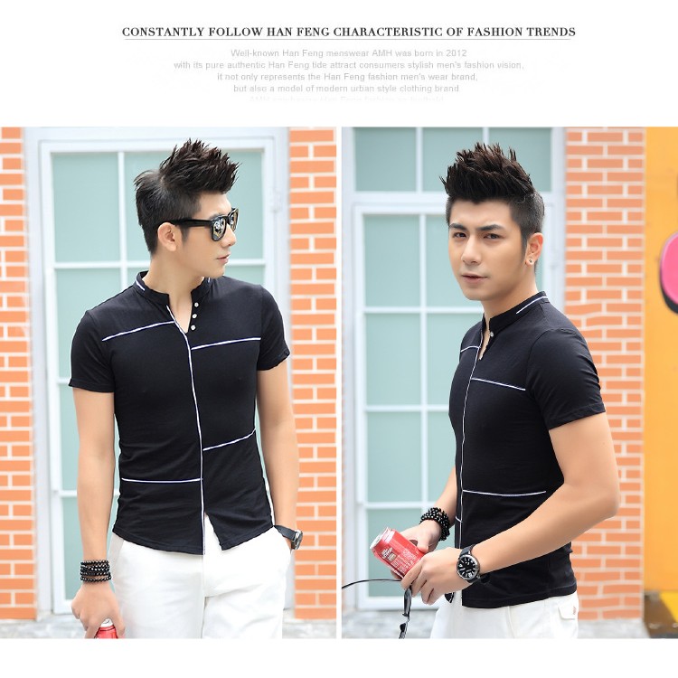 Te3708kdf Korean Fashion Mens Stand Collar T Shirt