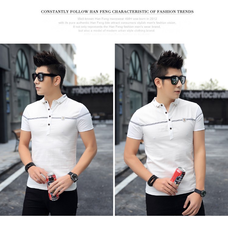 Te3712kdf Korean Fashion Mens Close Fitting Stand Collar T Shirt