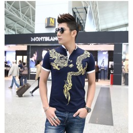 TE9117KDF Chinese style tattoo dragon pattern mens t-shirt