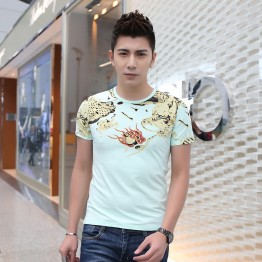 TE9121KDF Chinese style rhinestone dragon head pattern mens t-shirt