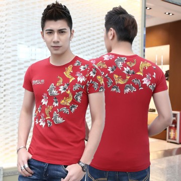 TE9123KDF Chinese style personality cyprinoid pattern mens t-shirt