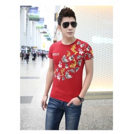 TE9123KDF Chinese style personality cyprinoid pattern mens t-shirt