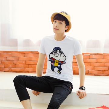 TET352WLHY Japanese cartoon applique hot sale slim men t-shirt