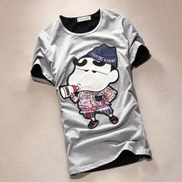 TET353WLHY Japanese cartoon applique slim men t-shirt