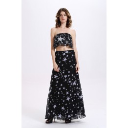 TE2114OMSS Europe fashion stars shivering chiffon boob tube top with irregular slit skirt