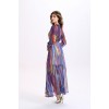 TE2137OMSS Europe fashion colorful stripes imitation silk long sleeve lacing dress