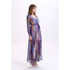 TE2137OMSS Europe fashion colorful stripes imitation silk long sleeve lacing dress