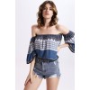 TE2153OMSS Europe fashion boat neck boob tube top flouncing print tops