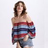 TE2154OMSS Europe fashion boat neck boob tube top flouncing stripes print tops