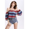 TE2154OMSS Europe fashion boat neck boob tube top flouncing stripes print tops