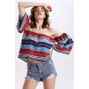 TE2154OMSS Europe fashion boat neck boob tube top flouncing stripes print tops