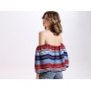 TE2154OMSS Europe fashion boat neck boob tube top flouncing stripes print tops