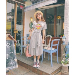 TE3036YZS Casual print lacing slim waist loose dress