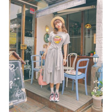 TE3036YZS Casual print lacing slim waist loose dress