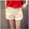 TE5125DDFS Joker slim pocket pure color rough edge denim shorts