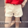 TE5125DDFS Joker slim pocket pure color rough edge denim shorts