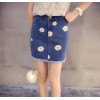 TE5126DDFS Joker slim flowers embroidery empire waist tight hip denim skirt