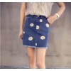 TE5126DDFS Joker slim flowers embroidery empire waist tight hip denim skirt