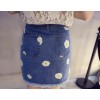 TE5126DDFS Joker slim flowers embroidery empire waist tight hip denim skirt