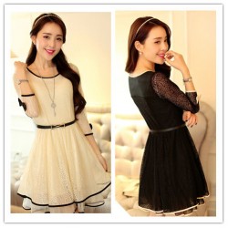 TE6418YZS Hot sale lace splicing bowknot slim waist elegant dress