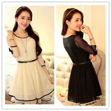 TE6418YZS Hot sale lace splicing bowknot slim waist elegant dress