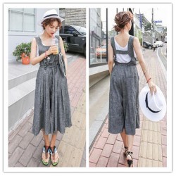 TE6421YZS OL Korean style sleeveless suspender empire waist wide leg jumpsuit