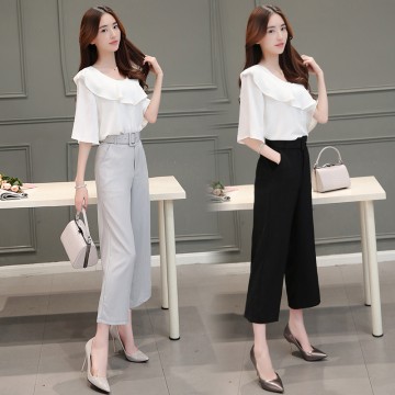 TE8817JDYJ Korean fashion flouncing chiffon blouse with wide leg pants