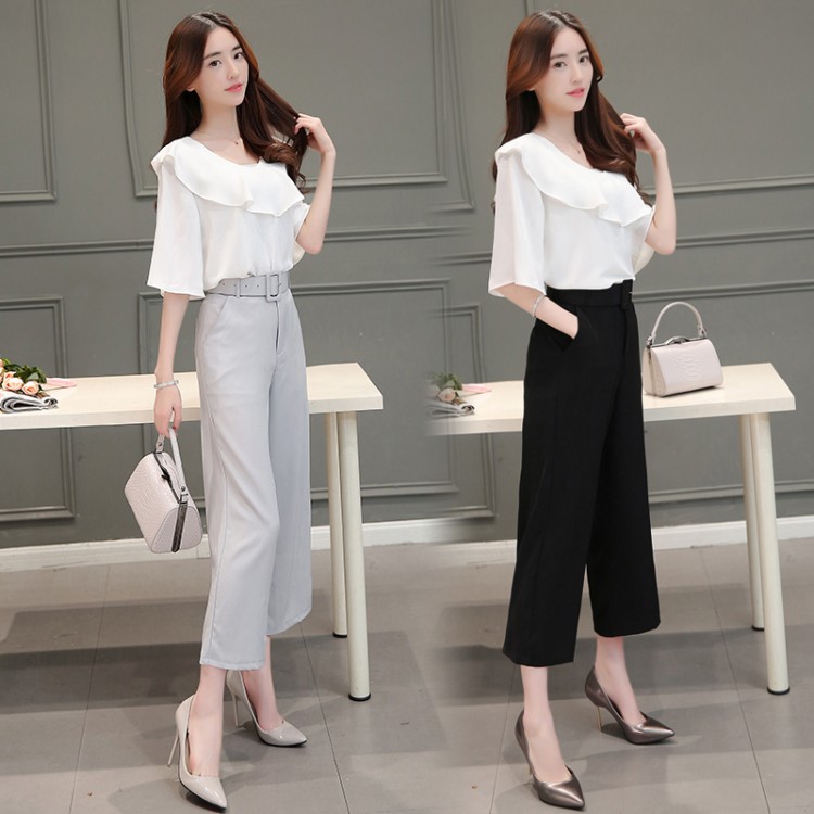 Te8817jdyj Korean Fashion Flouncing Chiffon Blouse With Wide Leg