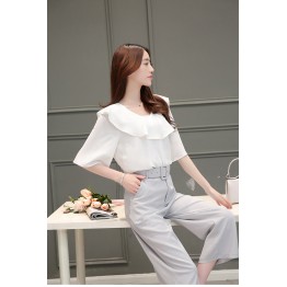 TE8817JDYJ Korean fashion flouncing chiffon blouse with wide leg pants