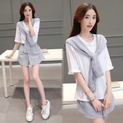 TE8820JDYJ Korean fashion stripes splicing bowknot tops with pantskirt