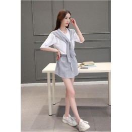 TE8820JDYJ Korean fashion stripes splicing bowknot tops with pantskirt