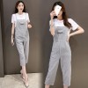 TE8821JDYJ Korean fashion casual fresh white t-shirt with stripes suspender pants