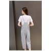 TE8821JDYJ Korean fashion casual fresh white t-shirt with stripes suspender pants