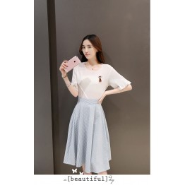 TE8823JDYJ Korean fashion flouncing sleeve tops with stripes skirt