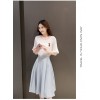 TE8823JDYJ Korean fashion flouncing sleeve tops with stripes skirt