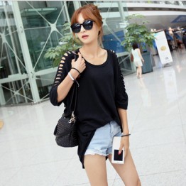 TE9911WJYS Modal loose large size off shoulder round neck t-shirt