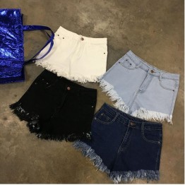 TE1248DXE Slim empire waist tassel denim shorts