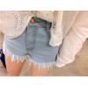 TE1248DXE Slim empire waist tassel denim shorts