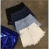 TE1248DXE Slim empire waist tassel denim shorts