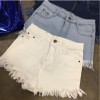 TE1248DXE Slim empire waist tassel denim shorts