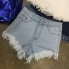 TE1248DXE Slim empire waist tassel denim shorts